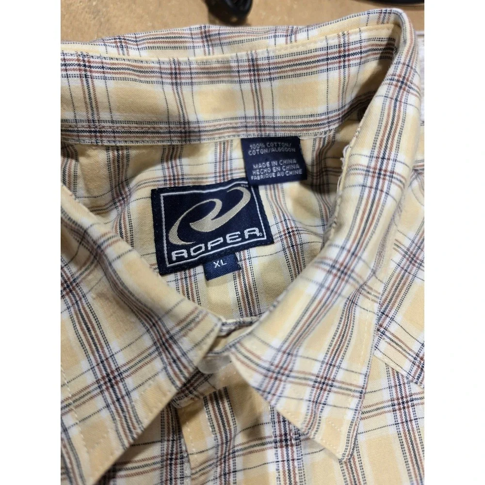 Roper‎ Mens XL Yellow Plaid Short Sleeve Pearl Snap Western Shirt Cotton